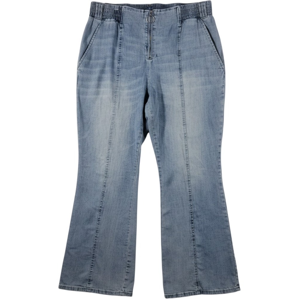 Gemma Rae Wide Leg‎ Jeans Women 20W Blue O-Ring Zip Elastic Waist